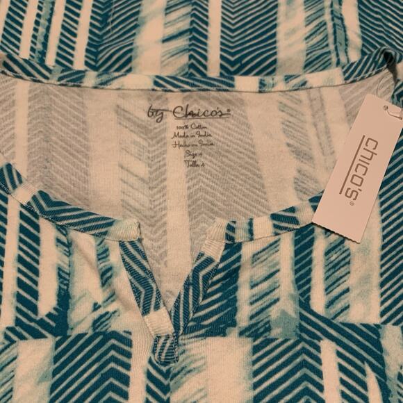 Chicos Top NWT Women's 4 (2X) Colorful Blocked Herringbone Tidal Teal Notch Neck - Picture 3 of 7